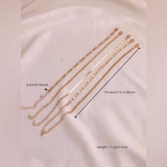 5-Piece Gold Tone Bracelet Set – Mixed Chain Styles | New In Package Gift-Ready - Picture 5 of 5